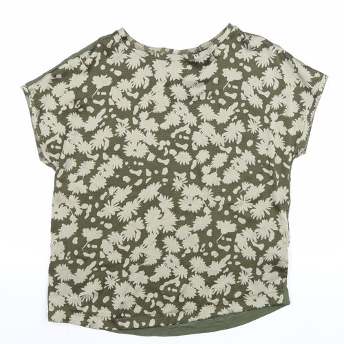 Marks and Spencer Womens Green Geometric Viscose Basic Blouse Size 8 Round Neck