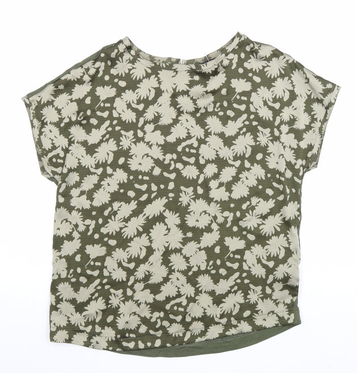 Marks and Spencer Womens Green Geometric Viscose Basic Blouse Size 8 Round Neck