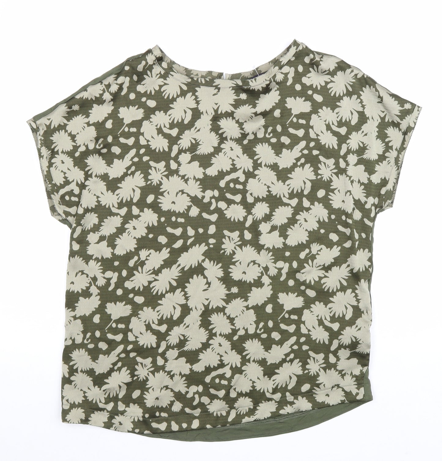 Marks and Spencer Womens Green Geometric Viscose Basic Blouse Size 8 Round Neck