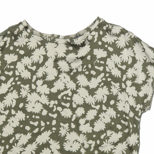 Marks and Spencer Womens Green Geometric Viscose Basic Blouse Size 8 Round Neck