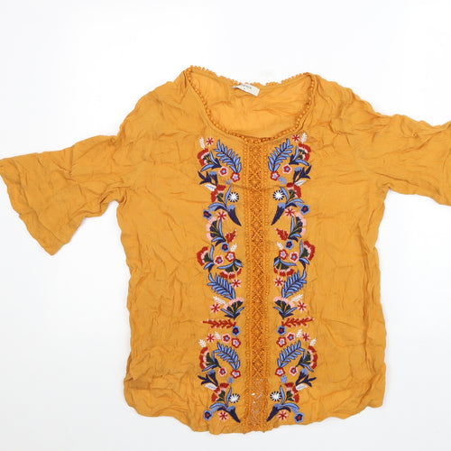 Papaya Womens Orange Geometric Viscose Basic Blouse Size 8 Round Neck