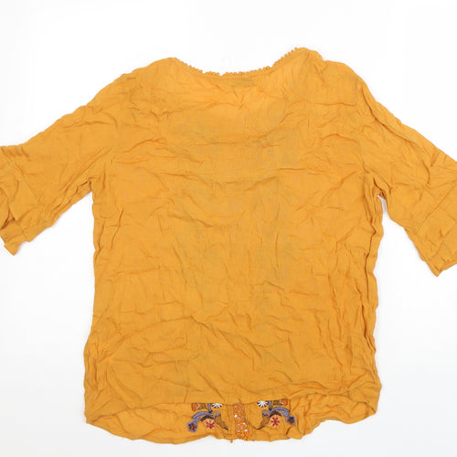 Papaya Womens Orange Geometric Viscose Basic Blouse Size 8 Round Neck
