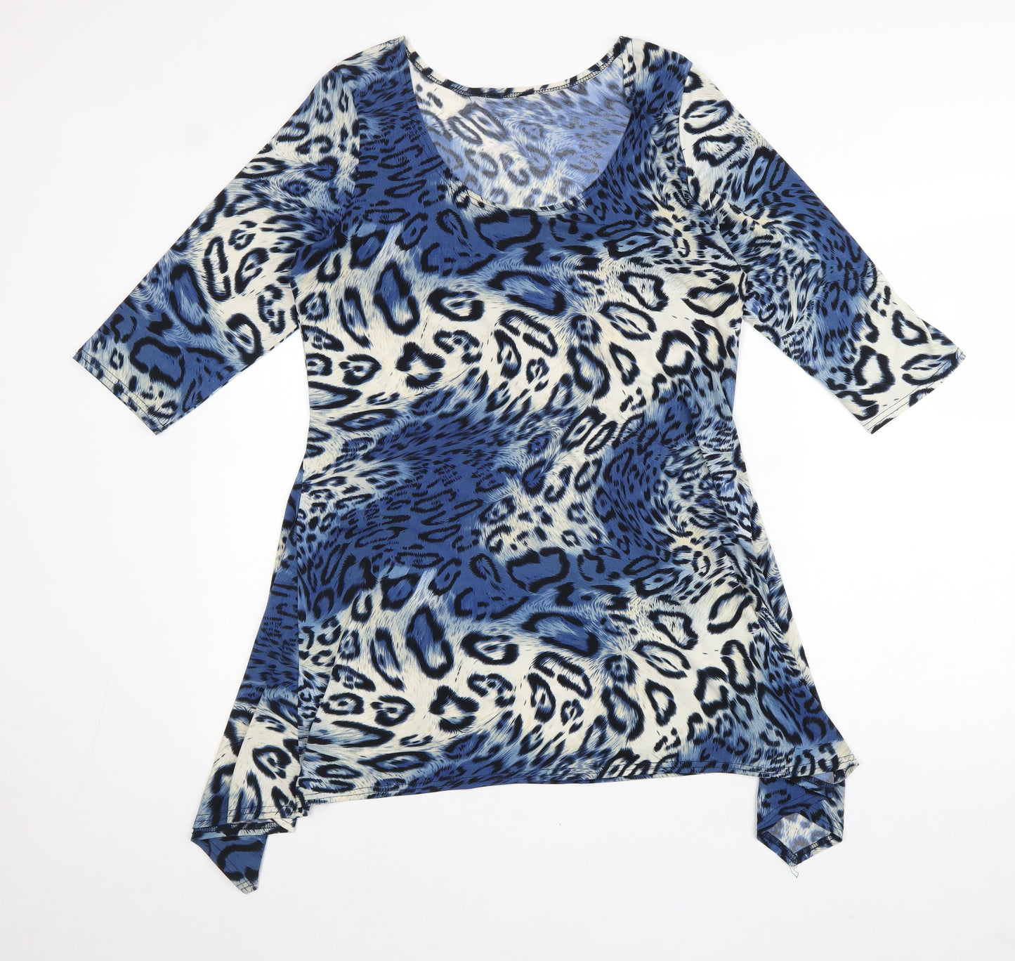 Preworn Womens Blue Animal Print Polyester Basic Blouse Size 16 Round Neck - Leopard Pattern