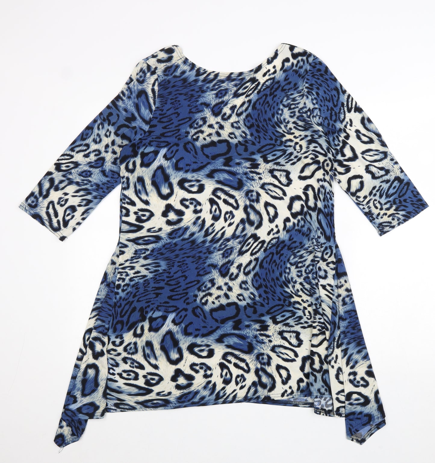 Preworn Womens Blue Animal Print Polyester Basic Blouse Size 16 Round Neck - Leopard Pattern