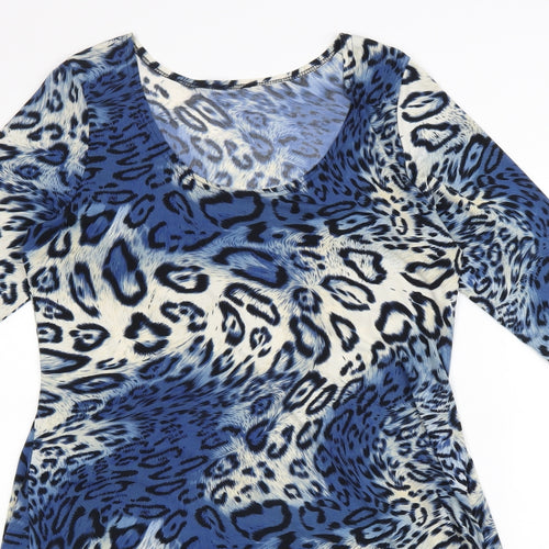 Preworn Womens Blue Animal Print Polyester Basic Blouse Size 16 Round Neck - Leopard Pattern