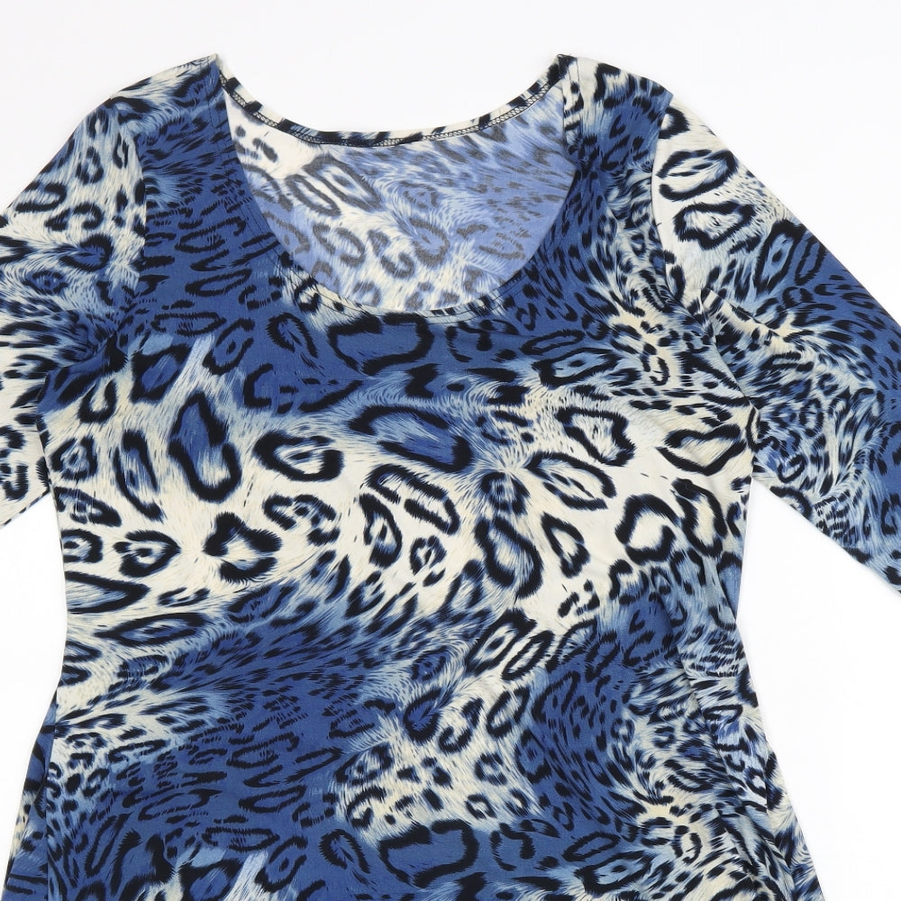 Preworn Womens Blue Animal Print Polyester Basic Blouse Size 16 Round Neck - Leopard Pattern