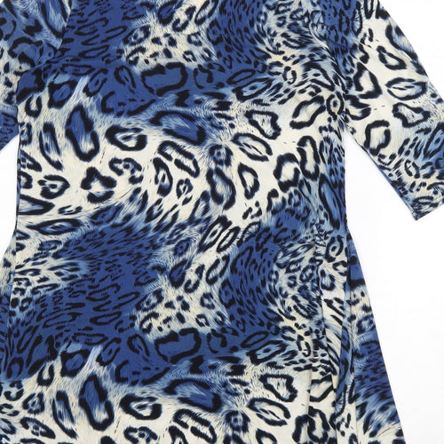 Preworn Womens Blue Animal Print Polyester Basic Blouse Size 16 Round Neck - Leopard Pattern