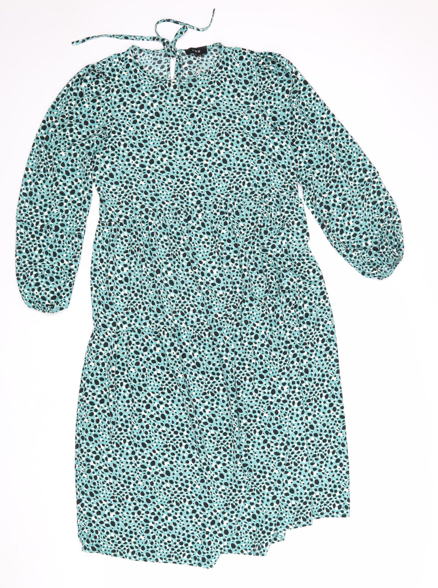 Rae Womens Blue Geometric Polyester A-Line Size 10 Round Neck Tie