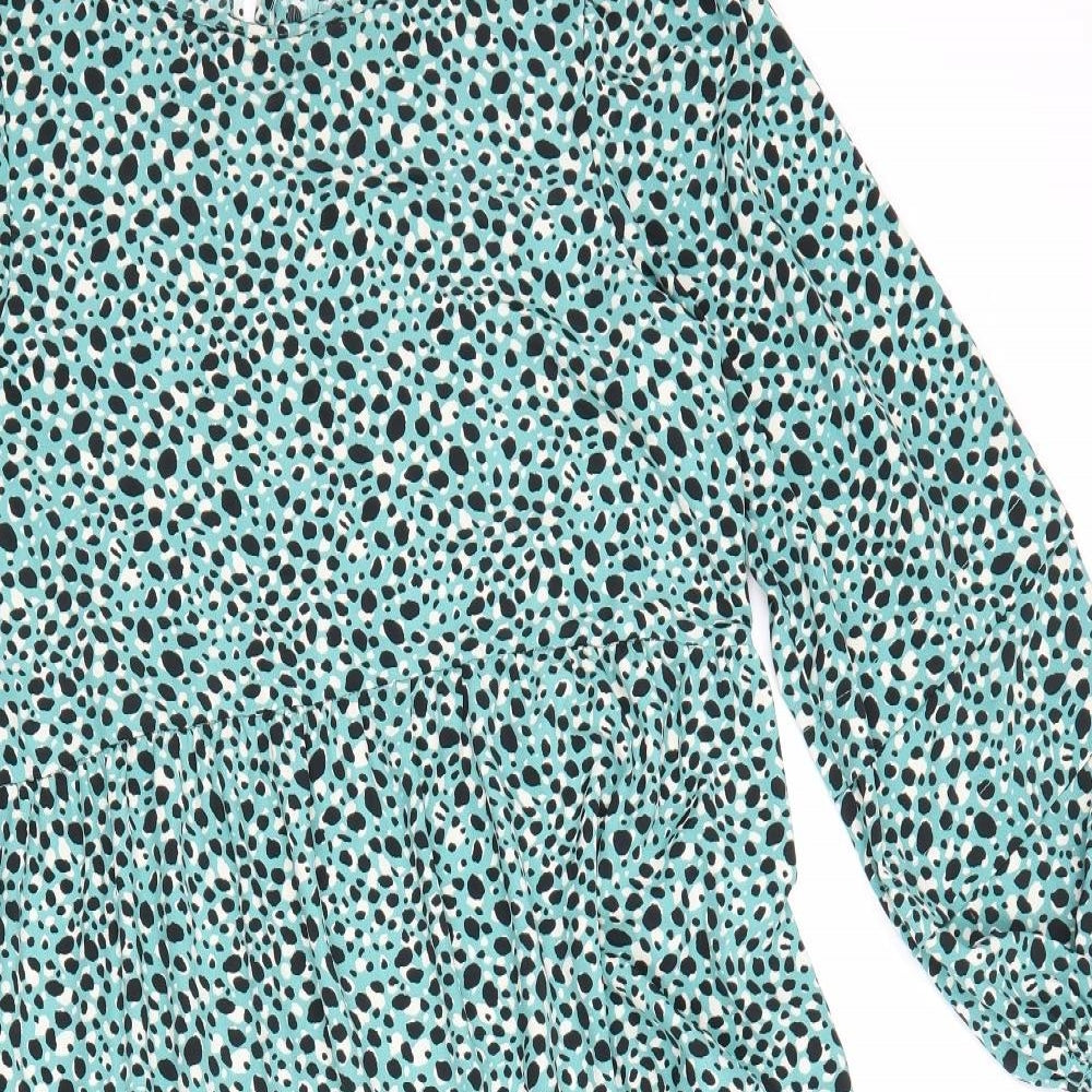 Rae Womens Blue Geometric Polyester A-Line Size 10 Round Neck Tie