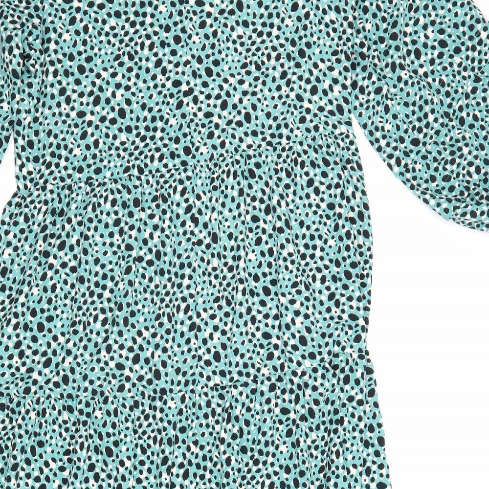 Rae Womens Blue Geometric Polyester A-Line Size 10 Round Neck Tie