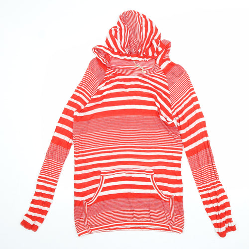 Topshop Womens Red Striped Viscose Pullover Hoodie Size 8 Pullover