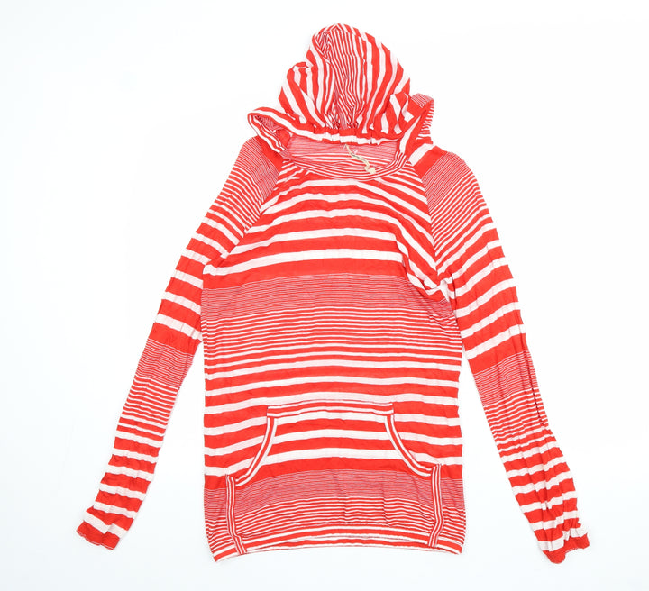 Topshop Womens Red Striped Viscose Pullover Hoodie Size 8 Pullover