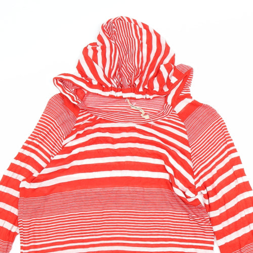Topshop Womens Red Striped Viscose Pullover Hoodie Size 8 Pullover