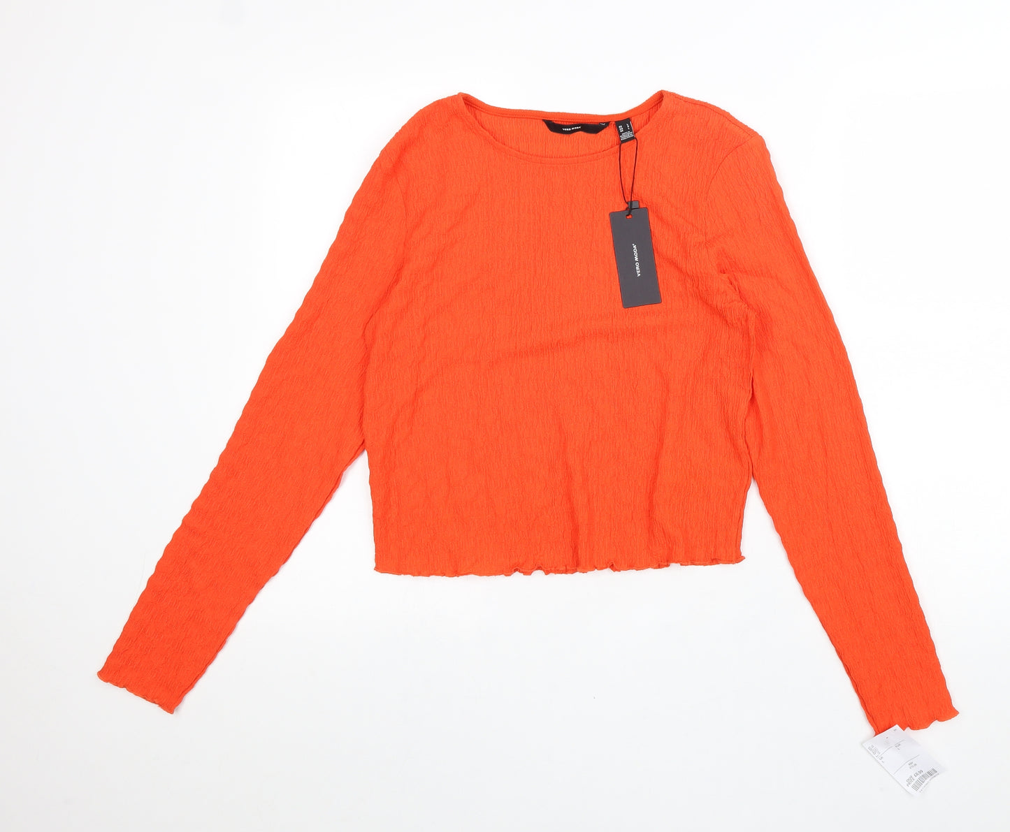 Vera Moda Womens Orange Viscose Cropped Blouse Size L Boat Neck