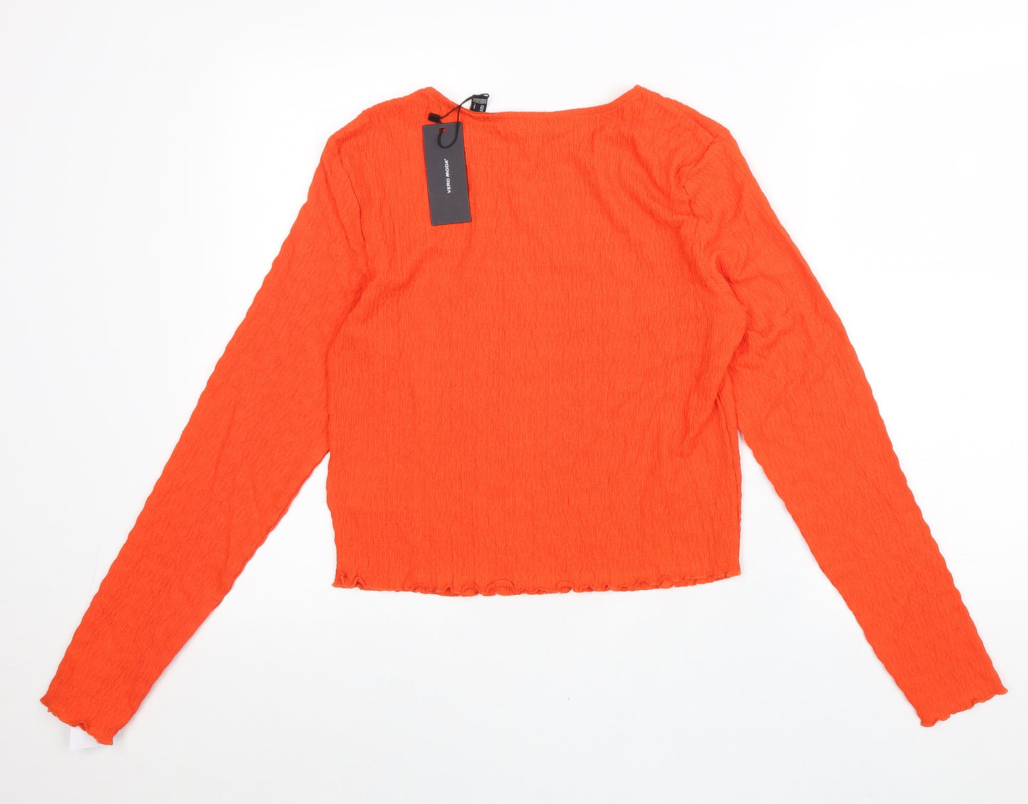 Vera Moda Womens Orange Viscose Cropped Blouse Size L Boat Neck