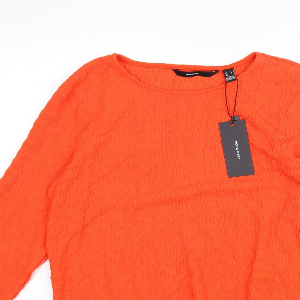 Vera Moda Womens Orange Viscose Cropped Blouse Size L Boat Neck
