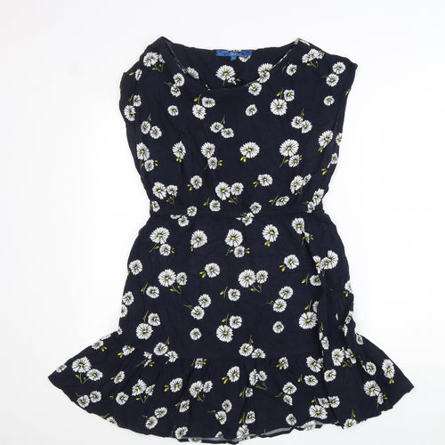 NEXT Womens Blue Floral Viscose Trapeze & Swing Size 12 Round Neck Pullover