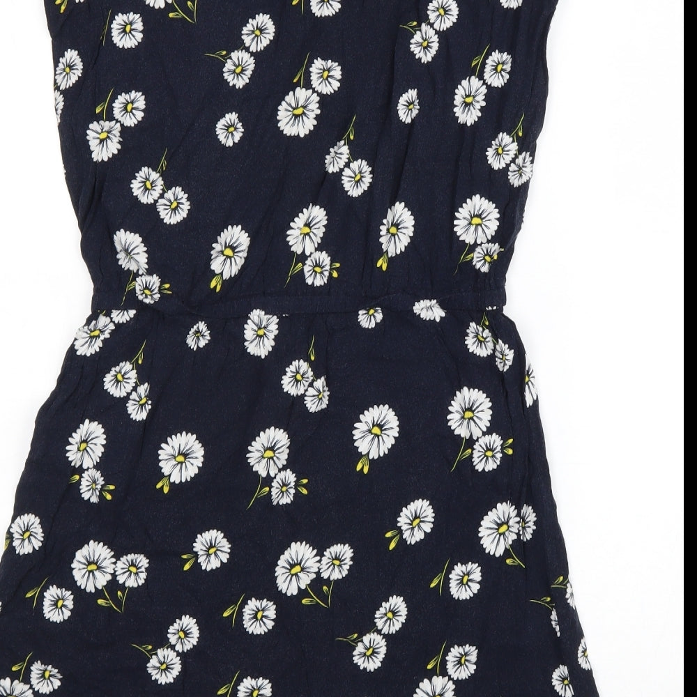 NEXT Womens Blue Floral Viscose Trapeze & Swing Size 12 Round Neck Pullover