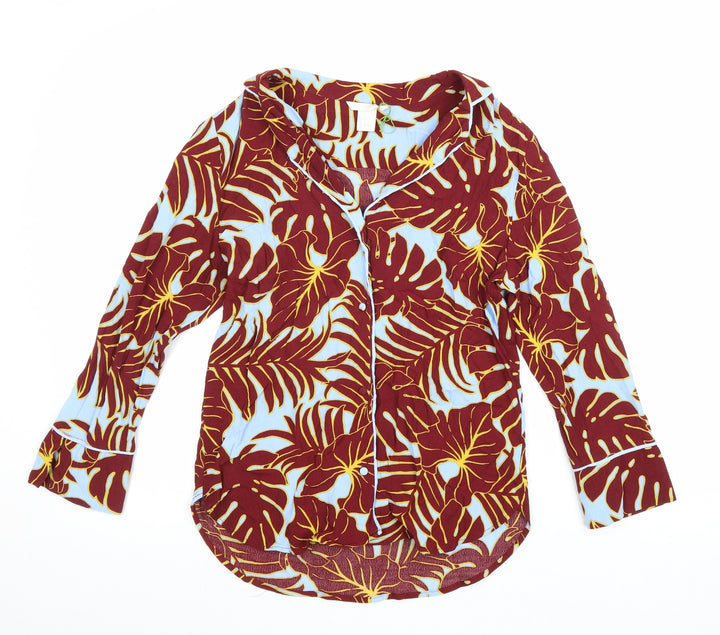 H&M Womens Brown Floral Viscose Basic Button-Up Size 6 Collared