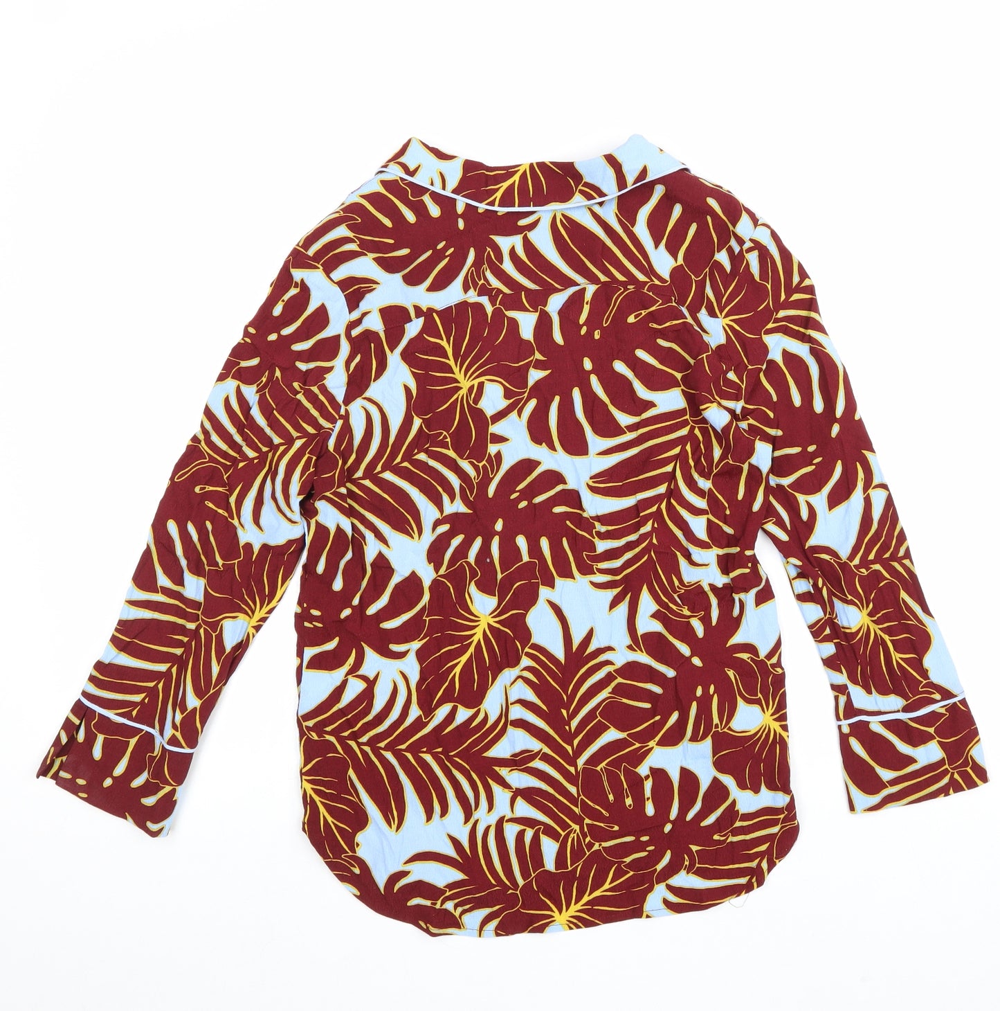 H&M Womens Brown Floral Viscose Basic Button-Up Size 6 Collared