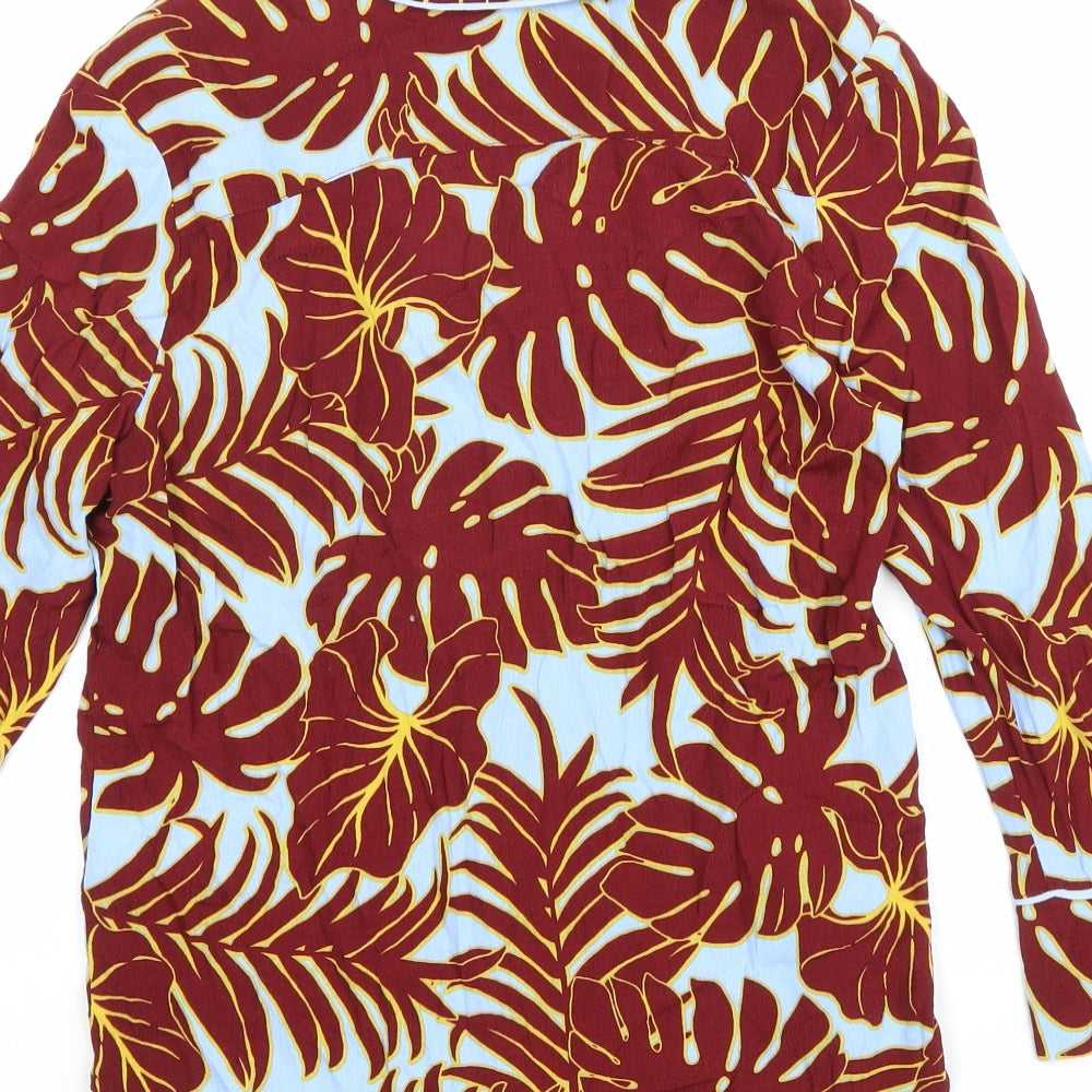 H&M Womens Brown Floral Viscose Basic Button-Up Size 6 Collared