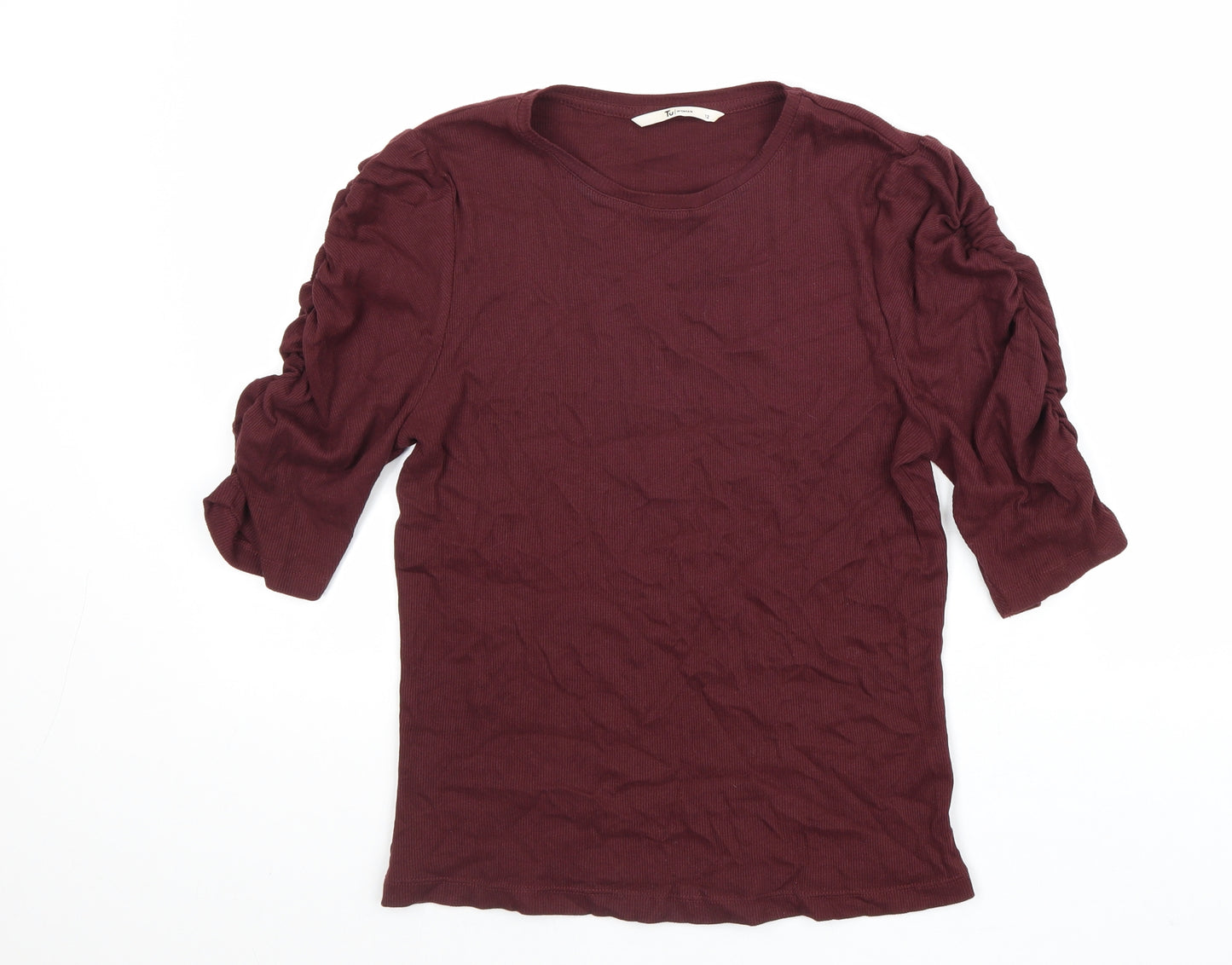 TU Womens Red 100% Cotton Basic T-Shirt Size 12 Round Neck