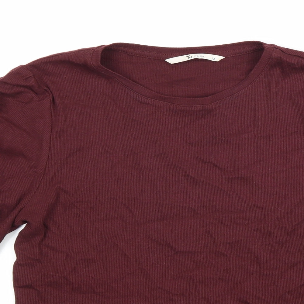 TU Womens Red 100% Cotton Basic T-Shirt Size 12 Round Neck