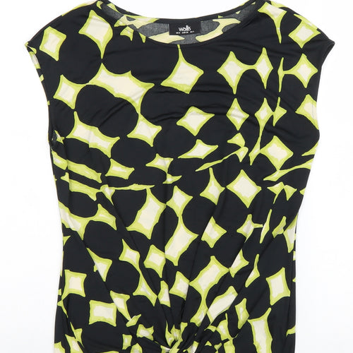 Wallis Womens Black Geometric Polyester Basic Blouse Size 8 Round Neck - Twist Detail