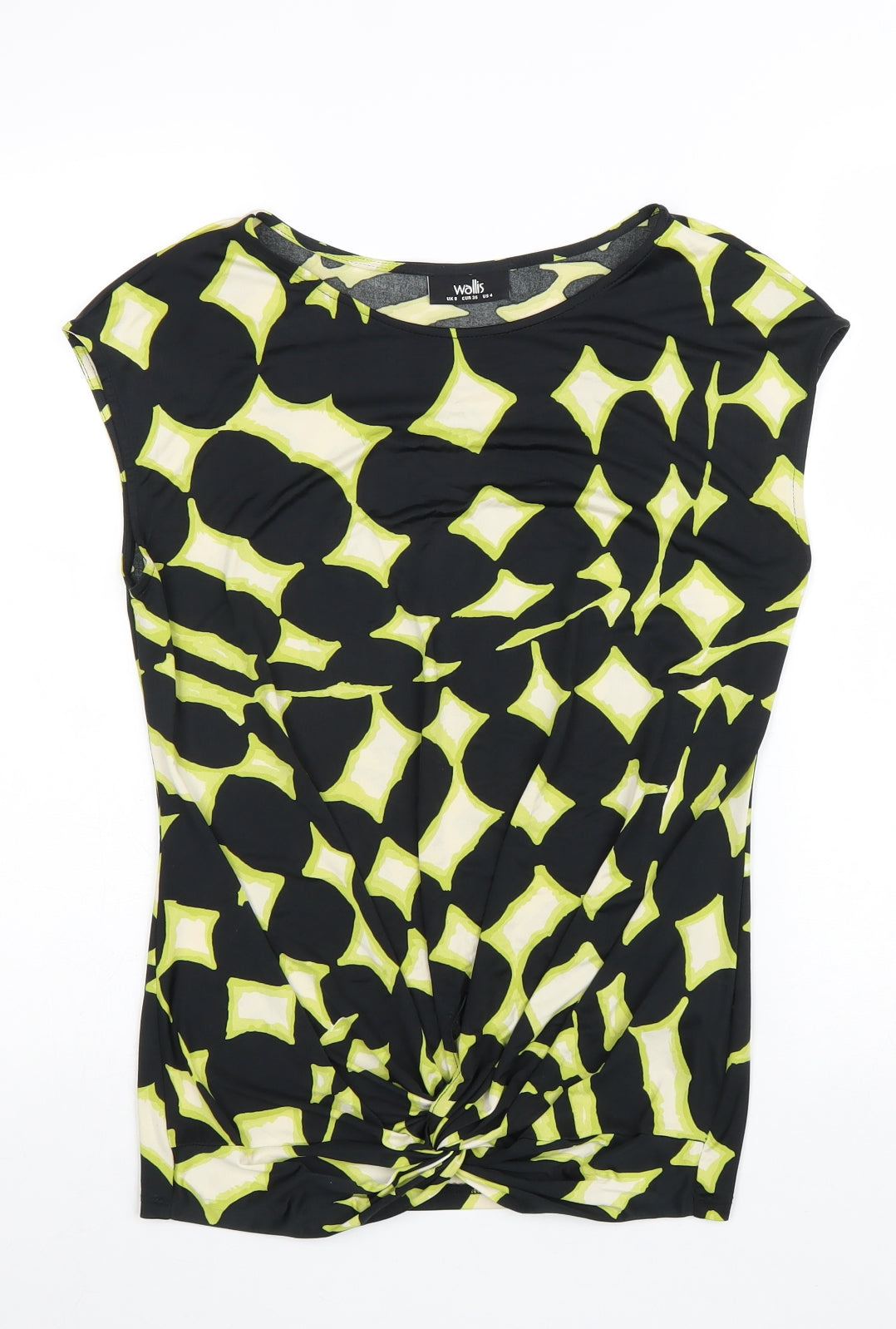 Wallis Womens Black Geometric Polyester Basic Blouse Size 8 Round Neck - Twist Detail
