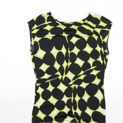 Wallis Womens Black Geometric Polyester Basic Blouse Size 8 Round Neck - Twist Detail