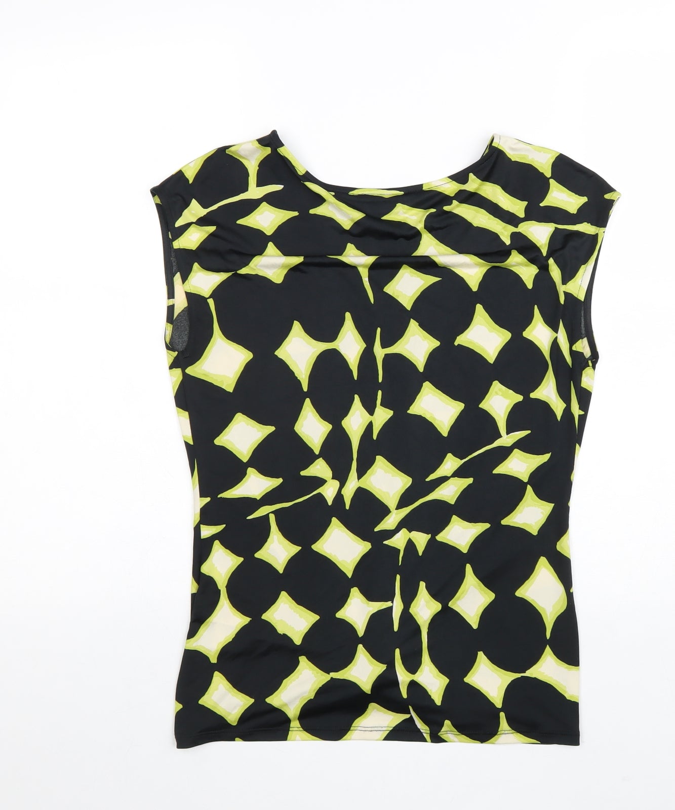 Wallis Womens Black Geometric Polyester Basic Blouse Size 8 Round Neck - Twist Detail