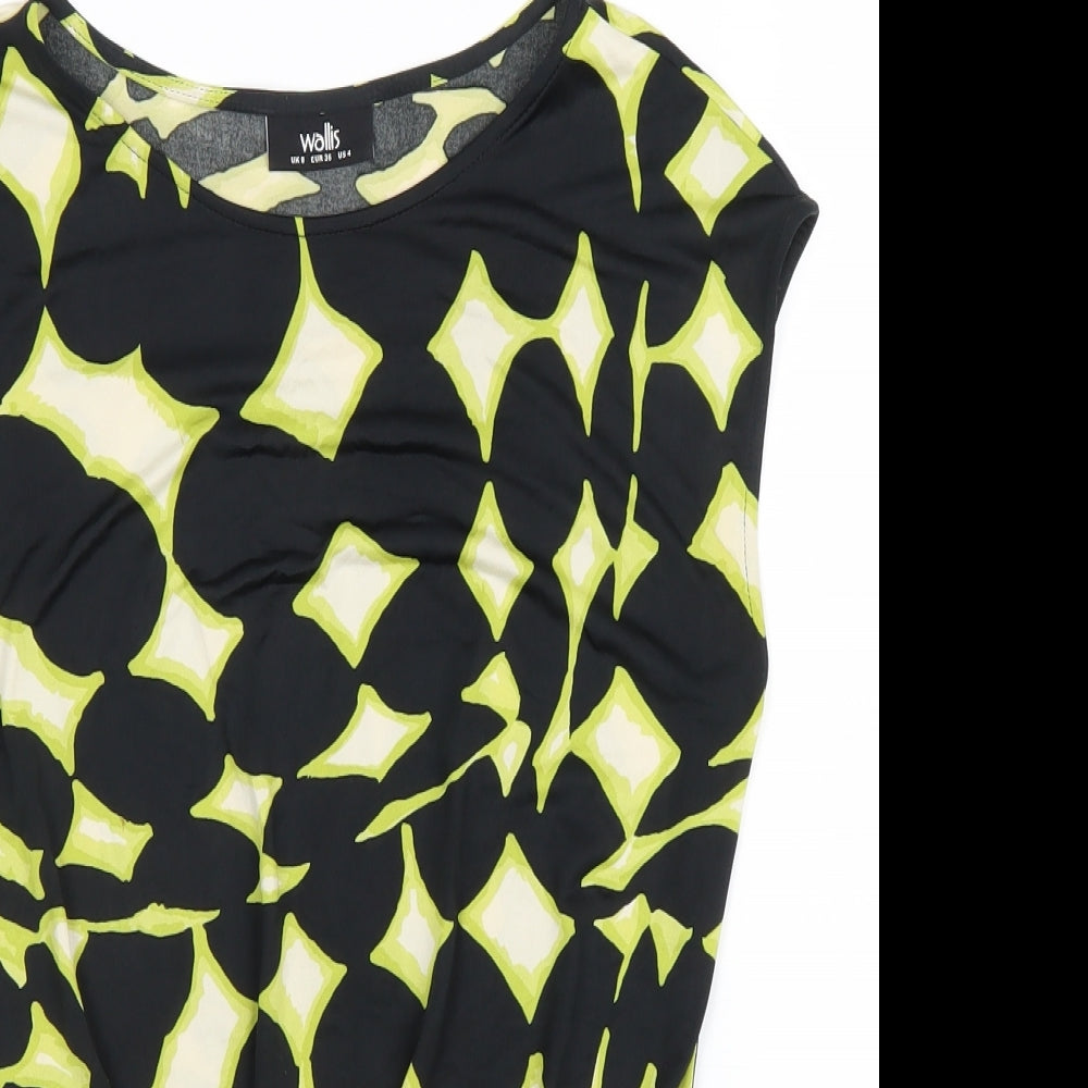 Wallis Womens Black Geometric Polyester Basic Blouse Size 8 Round Neck - Twist Detail