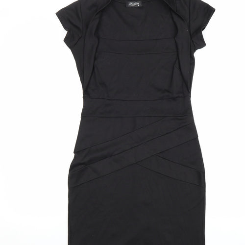 Fever Fish Womens Black Polyester Pencil Dress Size 8 Square Neck Pullover