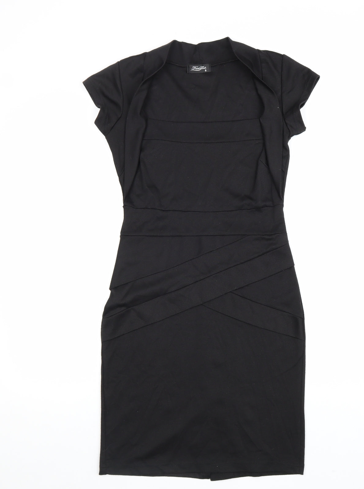 Fever Fish Womens Black Polyester Pencil Dress Size 8 Square Neck Pullover