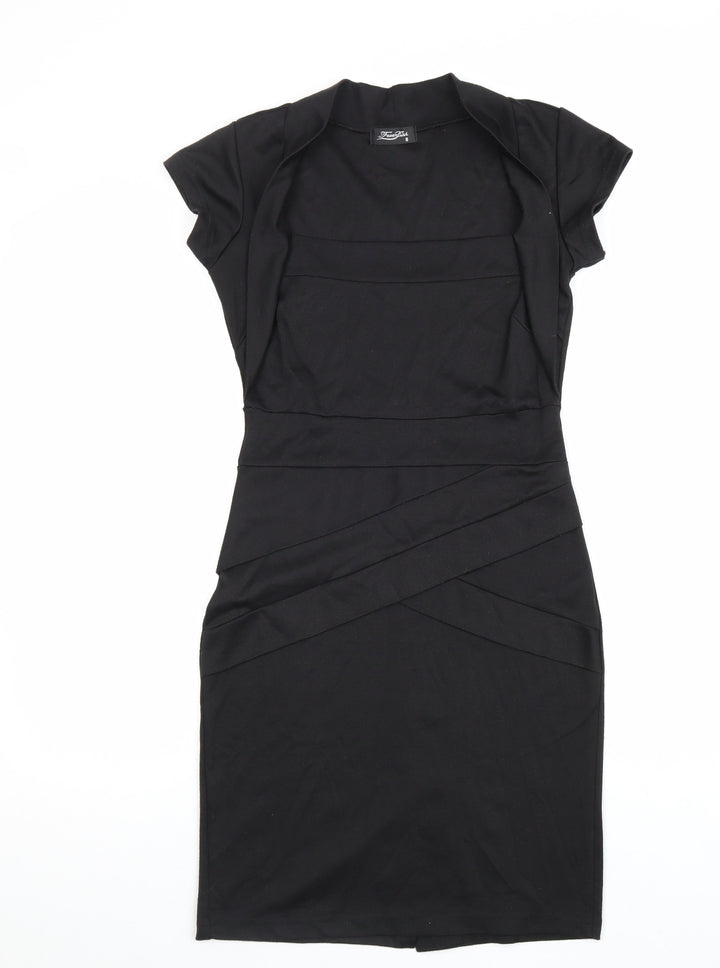 Fever Fish Womens Black Polyester Pencil Dress Size 8 Square Neck Pullover