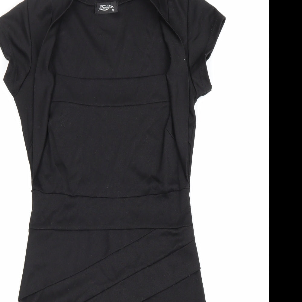 Fever Fish Womens Black Polyester Pencil Dress Size 8 Square Neck Pullover