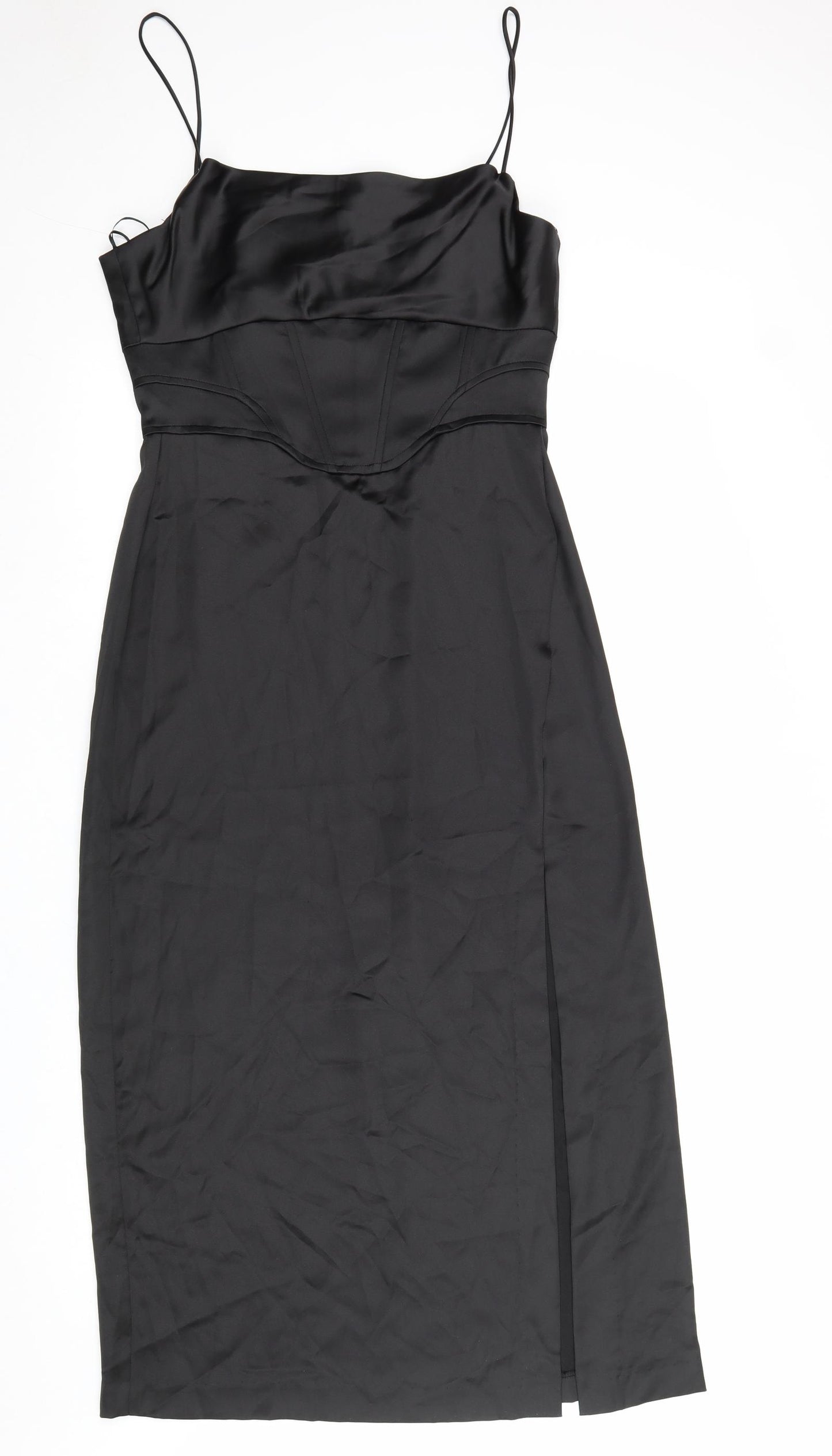 Zara Womens Black Polyester Slip Dress Size M Square Neck Zip