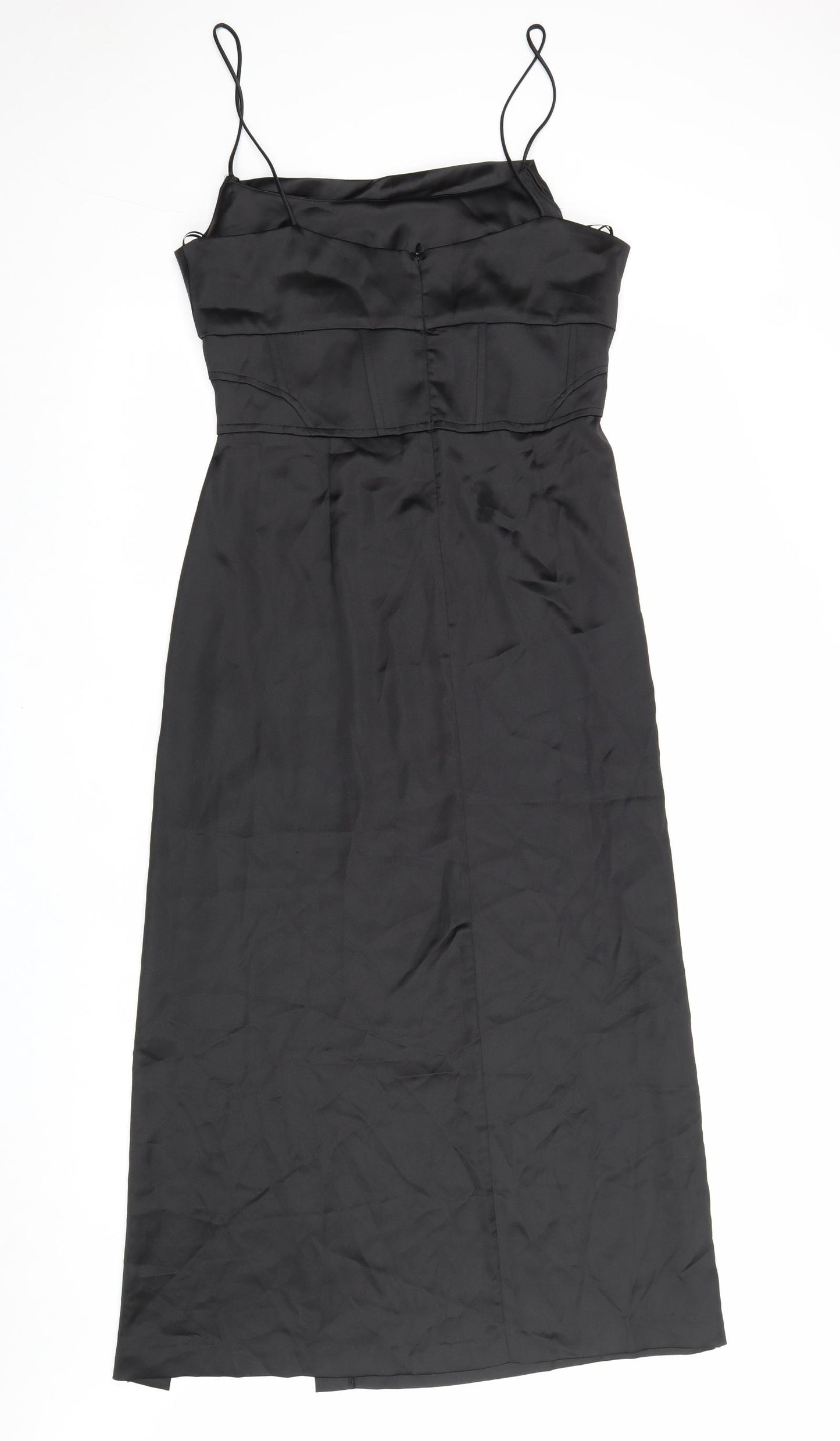 Zara Womens Black Polyester Slip Dress Size M Square Neck Zip