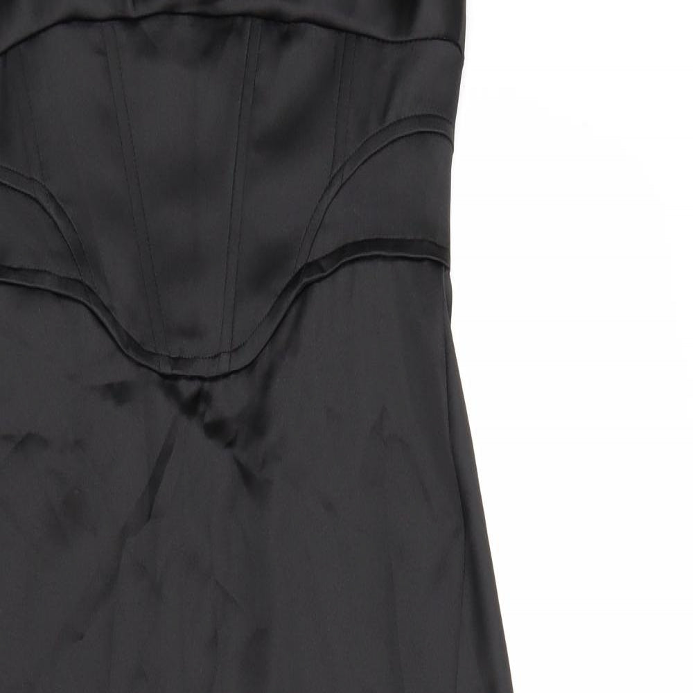 Zara Womens Black Polyester Slip Dress Size M Square Neck Zip
