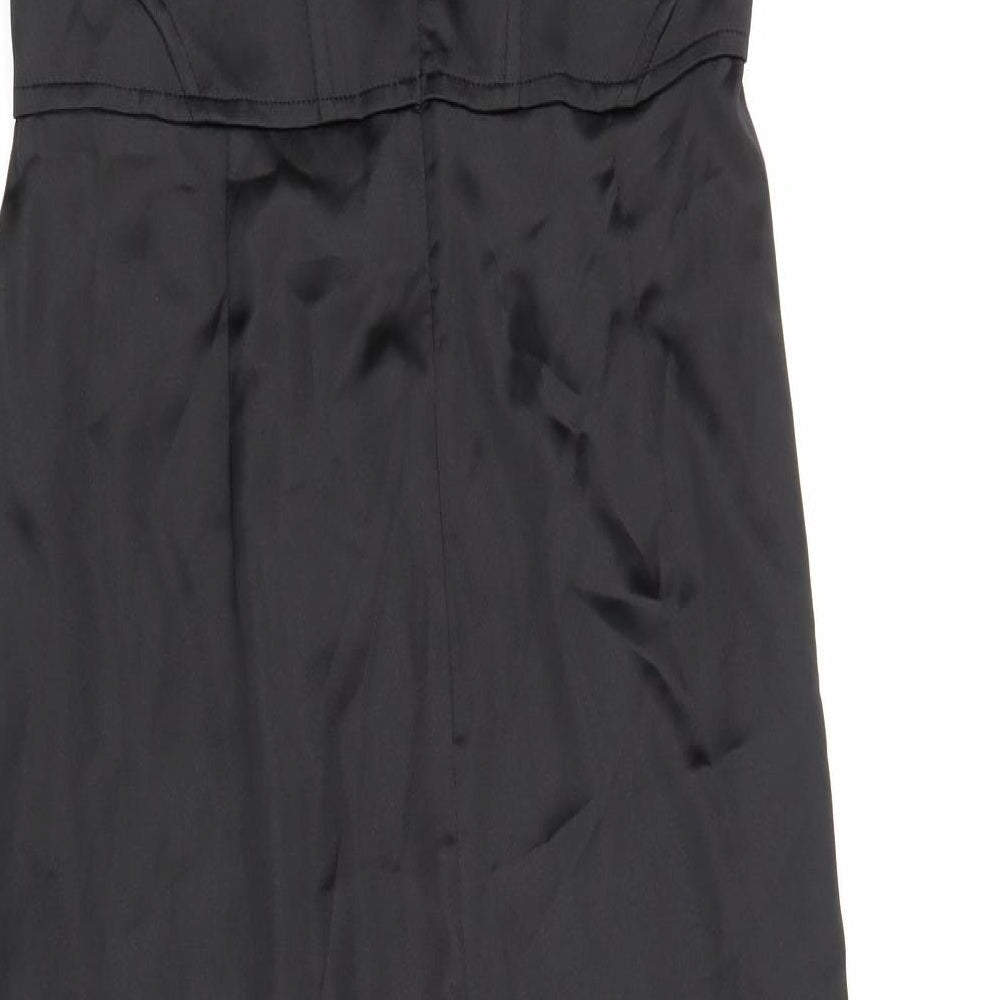 Zara Womens Black Polyester Slip Dress Size M Square Neck Zip