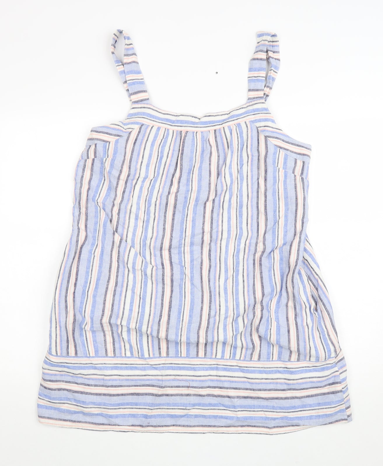 F&F Womens Blue Striped Linen Shift Size 16 Square Neck Pullover