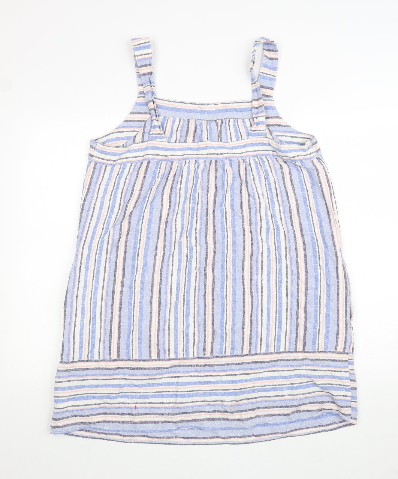 F&F Womens Blue Striped Linen Shift Size 16 Square Neck Pullover