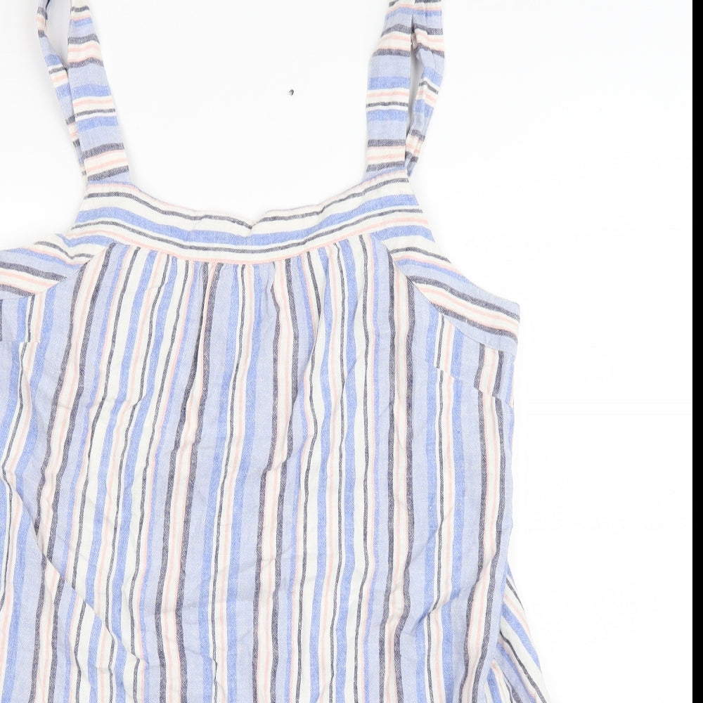 F&F Womens Blue Striped Linen Shift Size 16 Square Neck Pullover