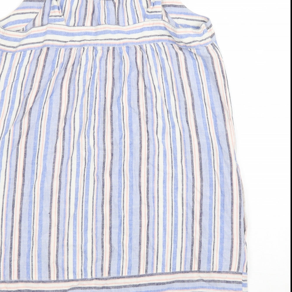 F&F Womens Blue Striped Linen Shift Size 16 Square Neck Pullover