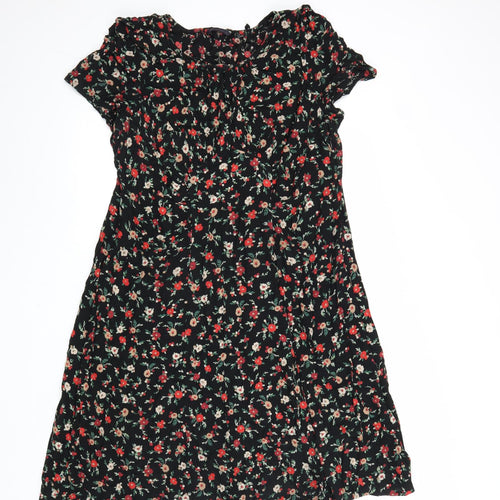 Marks and Spencer Womens Black Floral Viscose A-Line Size 18 Scoop Neck Tie