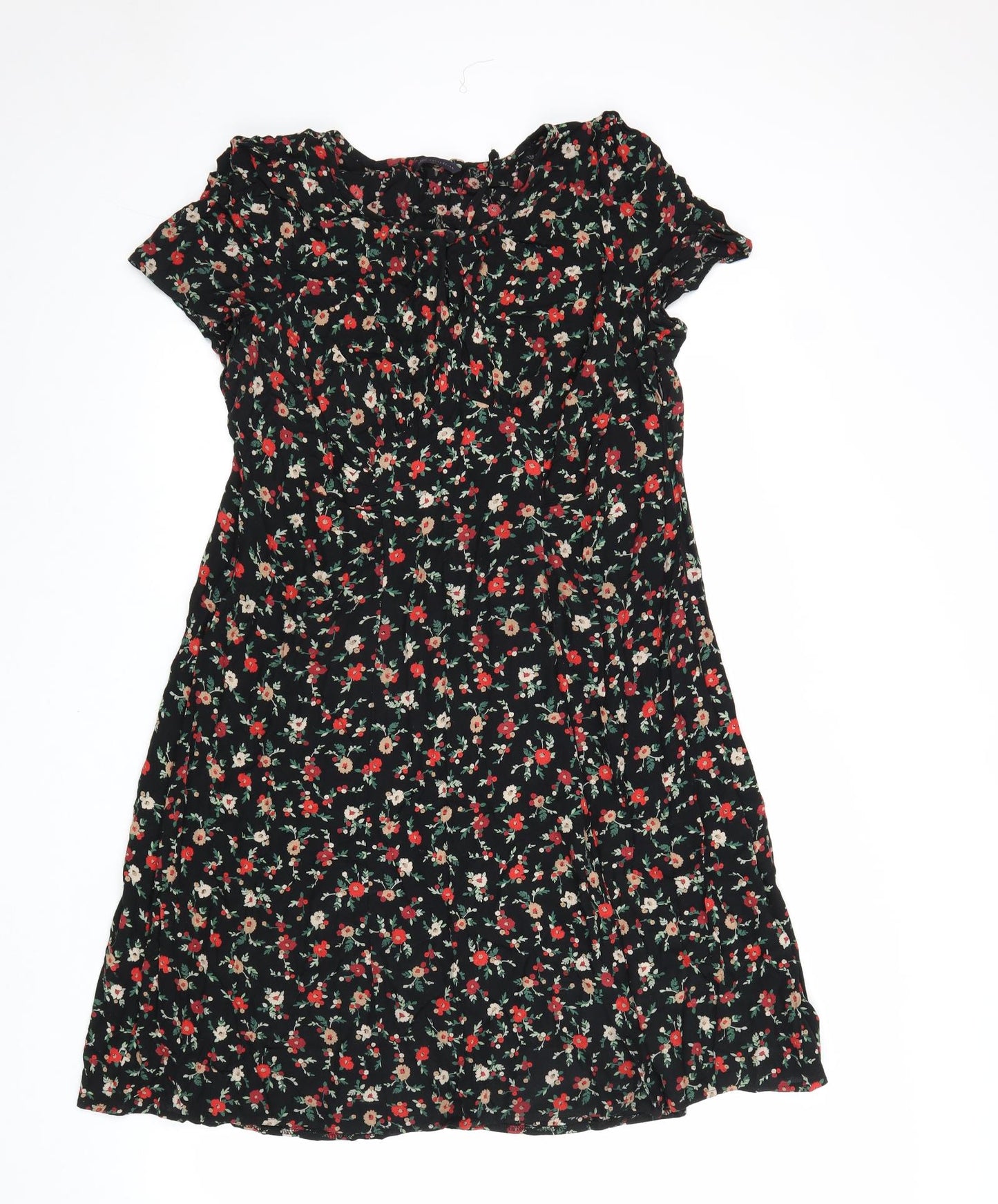 Marks and Spencer Womens Black Floral Viscose A-Line Size 18 Scoop Neck Tie