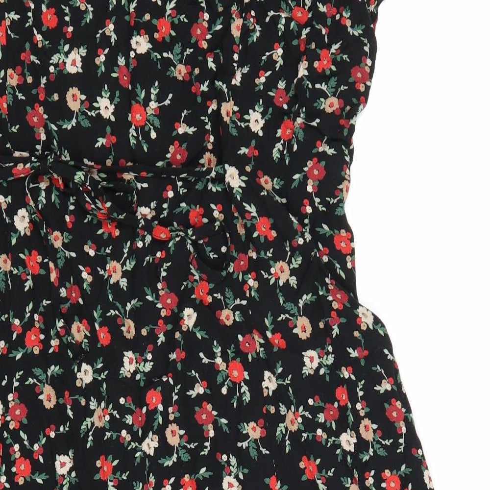 Marks and Spencer Womens Black Floral Viscose A-Line Size 18 Scoop Neck Tie