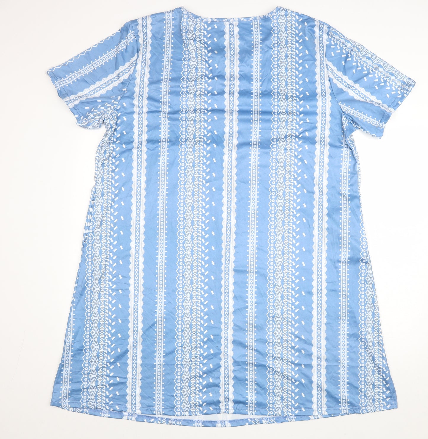 Preworn Womens Blue Geometric Polyester T-Shirt Dress Size 3XL Scoop Neck Pullover