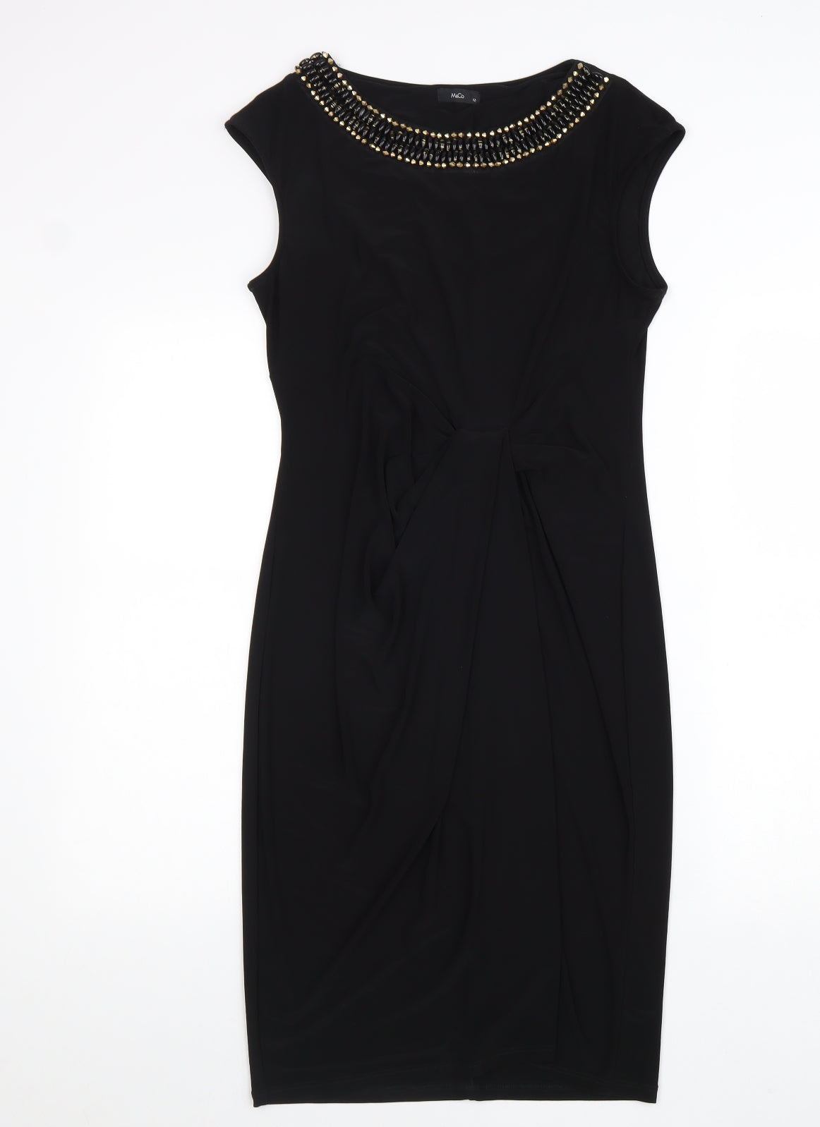 M&Co Womens Black Polyester Pencil Dress Size 12 Boat Neck Pullover
