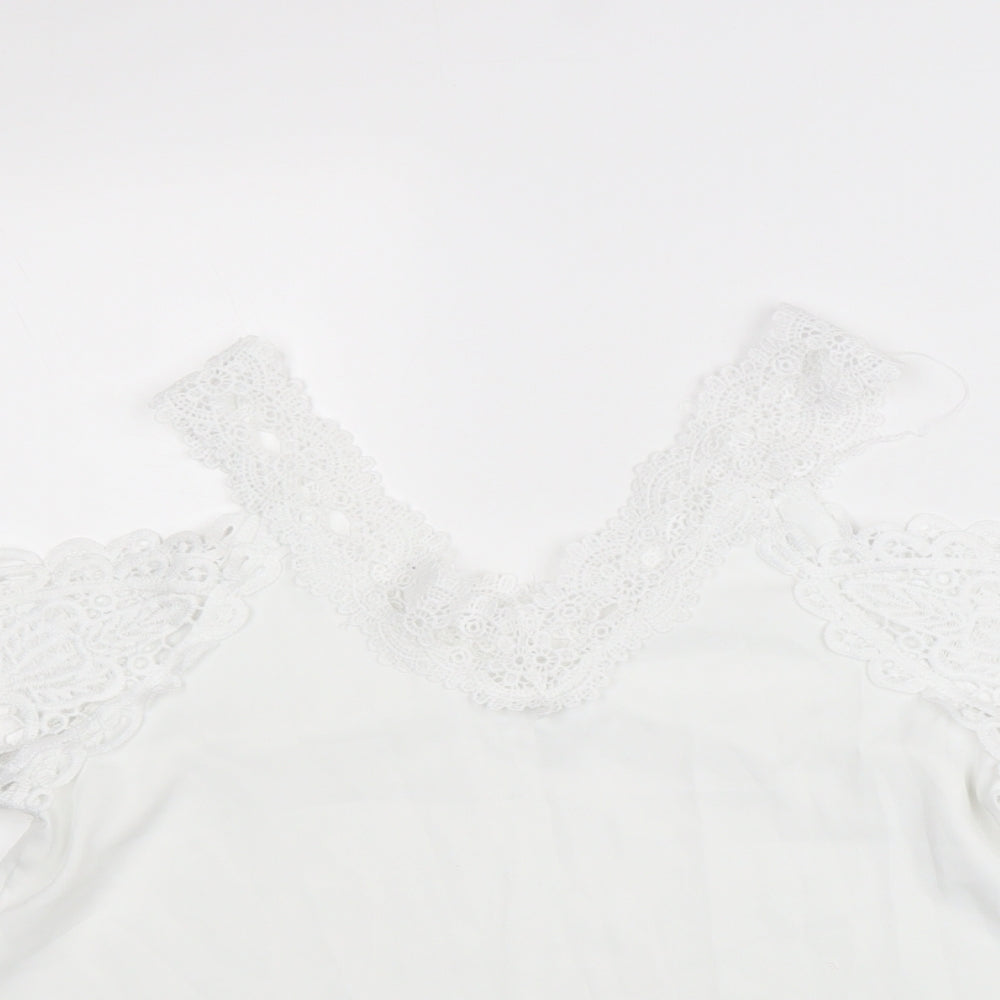 Preworn Womens White Polyester Basic Blouse Size S V-Neck - Cold Shoulder